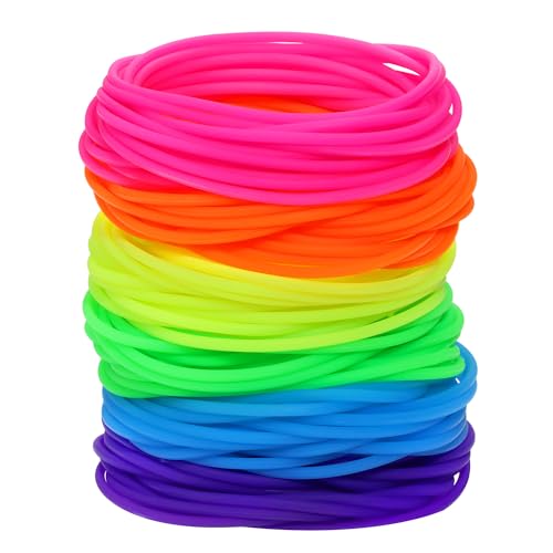 Penta Angel Silicone Jelly Hair Tie Bracelet 30Pcs Adult Size Retro Solid Neon 80s Style Costume Wrist Band Elastics for M...