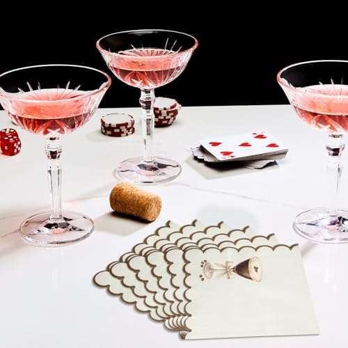 Dunzoom 100 Pcs Martini Cocktail Napkins a Tini Bit Older Birthday Decorations Scalloped Disposable Paper Napkins Espresso...