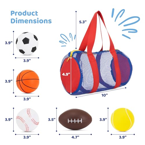 Neliblu Set of 5 Foam Balls for Kids - Toddler Toys Set with Soccer, Basketball, Football, Baseball, and Tennis - Soft Ind...
