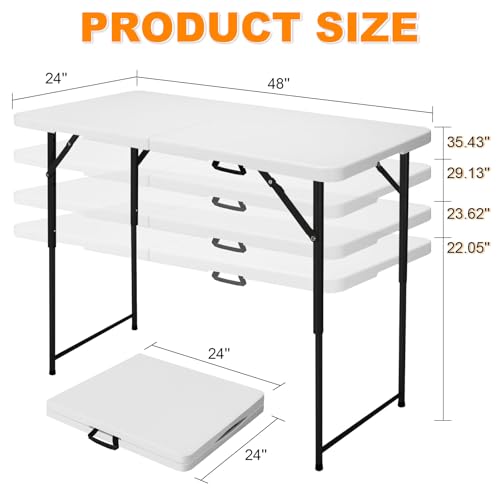 FROASISPRO 4ft Folding Table, Portable Fold-in-Half Adjustable Height Utility Table for Indoor/Outdoor Use, Durable HDPE &...