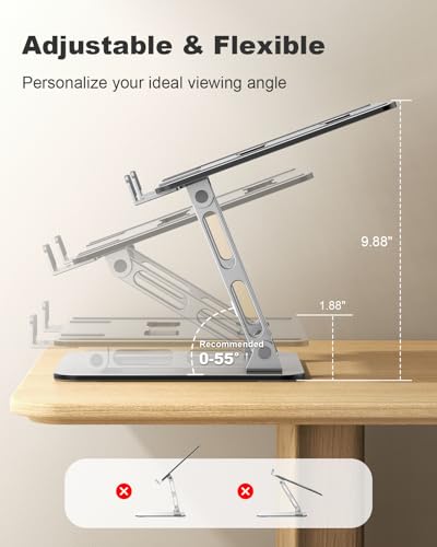 RIWUCT Ergonomic Laptop Stand, Dual-Bar Support & Height Adjustable Laptop Riser Holder for Desk, Ventilated & Portable Co...