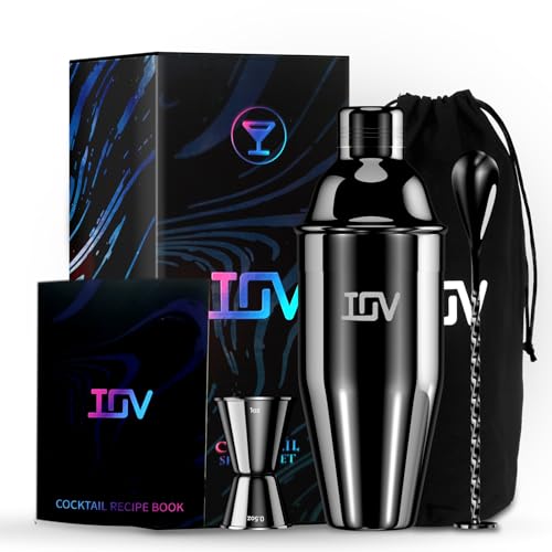 IOV Cocktail Shaker Bar Set, 24oz Martini Shaker with Built-in Strainer, Bar Tool Kit with Recipes Booklet, Professional S...