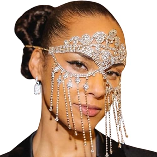 Rhinestone Tassel Veil Masks Forehead Chain Rave Crystal Eye Face Chains Mask Dance Costume Sexy Face Jewelry for Women