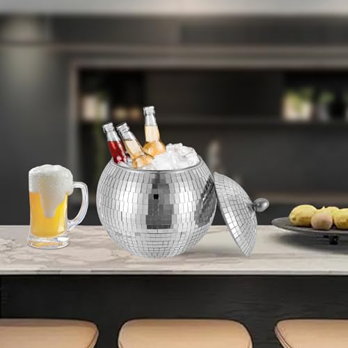 JAYGOVAN 8" Disco Ball Ice Bucket for Party Beer Buckets Beverage Tub Wine Champagne Bucket Trendy Disco Ball Decorations ...