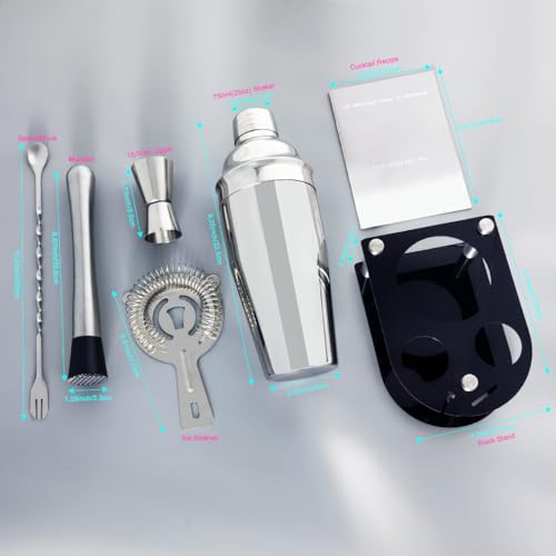 Cocktail Shaker Bartender Kit: 5 Piece Stainless Steel Bar Set, Cocktail Shaker Set with Stand, Drink Mixing Kit Includes ...