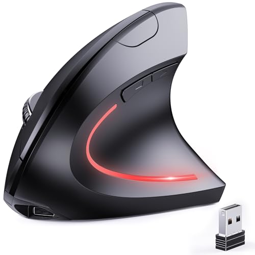 JYKEYMOUT Bluetooth and 2.4G (2-in-1) Rechargeable Wireless Mouse, Ergonomic Vertical Design, 1000/1200/1600 DPI, 6 Silent...