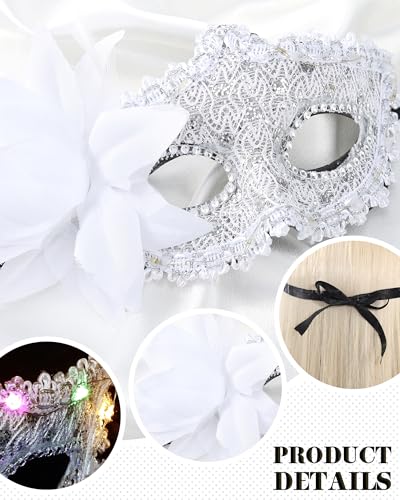 Zinniday Flower Masquerade Mask for Women - Halloween LED Eye Mask Floral Venetian Ball Lace Masks for Carnival Party
