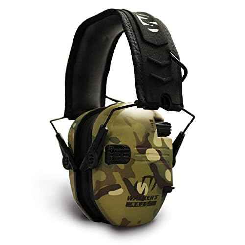 Walker's Razor Slim Electronic Muff (Multicam Camo Tan) with Case and Shooting Glasses Bundle (3 Items)
