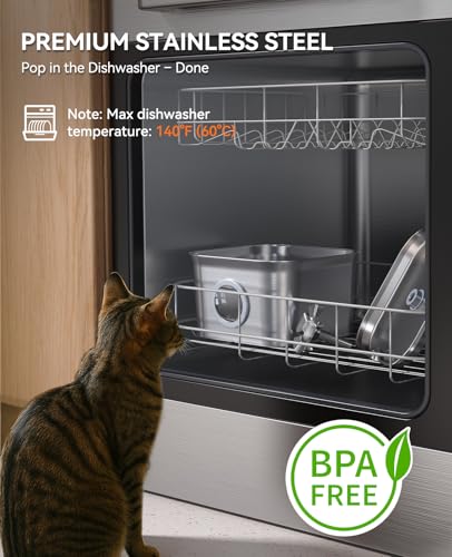 Stainless Steel Cat Water Fountain, 2.8L with 20dB Ultra-Quiet Pump- Ideal for Timid Pets, LED Water Level Window, Dishwas...