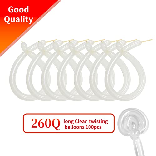 KAWKALSH 260 Clear Long Balloons for Animals, Thickening Skinny Latex Twisting for Arch Modeling Magic Clown Birthday Wedd...
