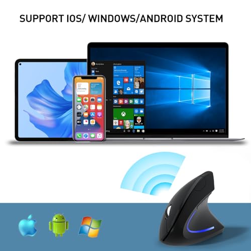 KUNSI Wireless Ergonomic Mouse, 2.4G Wireless Vertical Ergo Mouse, 800/1200/1600 Adjustable DPI,6 Buttons Ergonomic Mouse ...