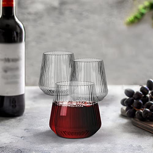 Tebery 20 Pack Plastic Ribbed Wine Glasses, 14Oz Origami Style Ridged Drinking Glasses Tumbler, Unique Vintage Stemless Cu...
