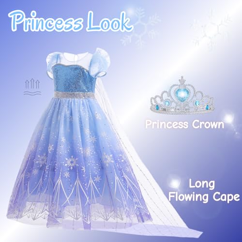 Danvren Princess Dress Costume for Girls Ages 3-8 with Long Cape Dress up Gift for Girl Birthday Xmas Halloween Cosplay Party
