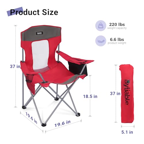 Camping Chairs Portable Folding Lightweight Outdoor Lawn Chair for Adults with Cooler Bag, Cup Holder and Side Pocket for ...
