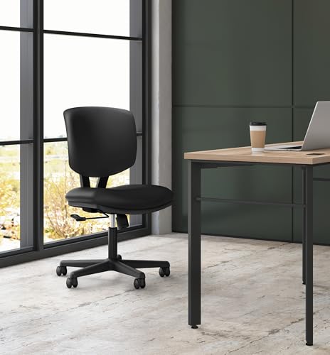 HON Volt Armless Office Chairs with Wheels, Ergonomic Adjustable Center-Tilt Recline, Fabric Back and Seat, Swivel Desk Ch...