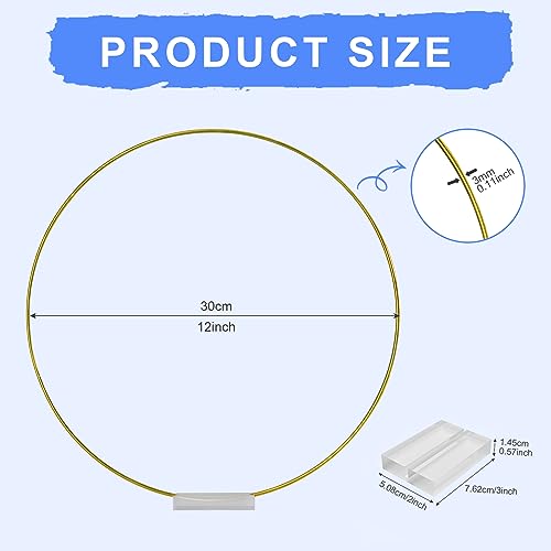 TEKXYZ 12 Inch Gold Metal Floral Hoops with Transparent Acrylic Bases for Table Centerpiece Decoration - Pack of 10