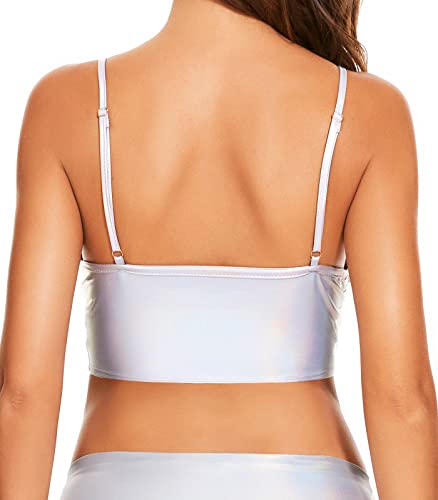 Vinaderhom Women's Metallic Crop Top Shiny Rave Bra for Dance Festivals Costumes