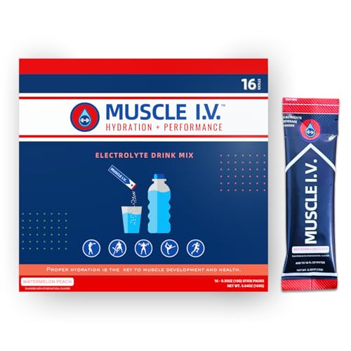 Muscle I.V.® Hydration Electrolyte Drink Mix - Watermelon Peach - 16 Easy Open Single Serve Powder Stick Packs | Caffeine ...