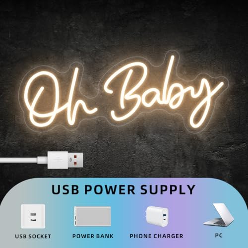 Oh Baby Neon Sign for Backdrop Wall Decor, Boy and Girl Baby Shower Decorations Led Light up Sign for Party Decor, Warm Wh...