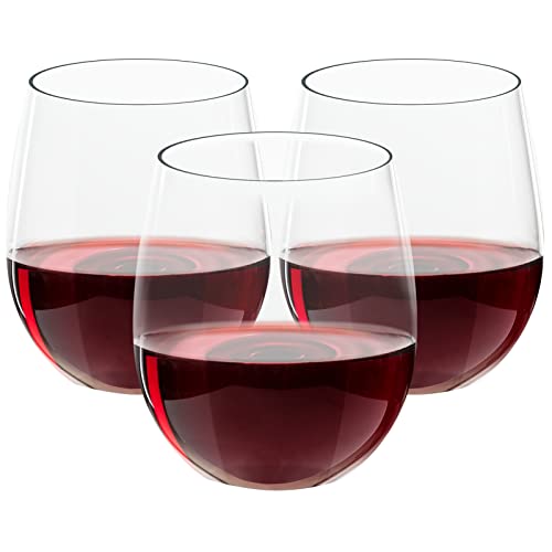 FOCUSLINE 32 Pack Plastic Wine Glasses Stemless, 12 Oz Crystal Clear Disposable Wine Cups, Reusable Plastic Wine Glasses f...