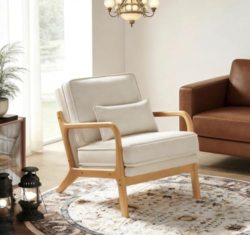 MALOL Mid-Century Accent Chair with Solid Wood Frame, Reading Relaxing Armchair Lumbar Pillow& Soft Cushion, Leisure Chair...