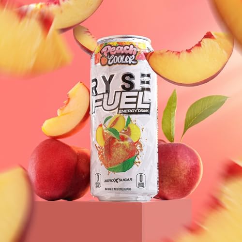RYSE Fuel Energy Drink | On The Go Energy | 0 Sugars | 0 Calories | Vegan | 200mg Caffeine | 12 Pack (Peach Cooler)