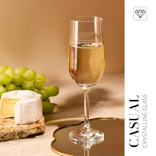 Krosno Champagne & Sparkling Wine Glasses GEMA | Classic Design | Set of 6 | 7.1 oz | Wide Bowl | Transparent | For Home, ...