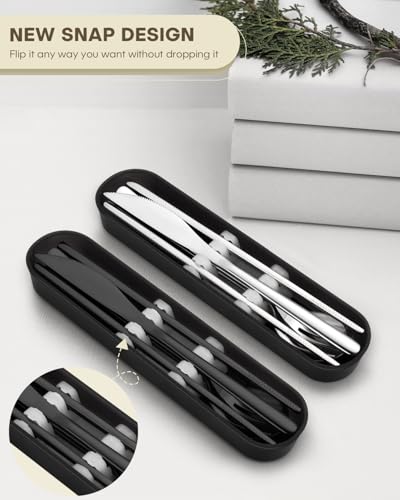 Travel Utensils with Case, PHILIPALA 2 Sets 18/8 Stainless Steel Reusable Utensils Set with Case, Travel Cutlery Set with ...