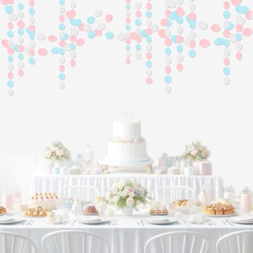 White Blue Pink Party Decorations - Paper Garland Streamer Banner Birthday Decorations Baby Shower Decorations Gender Reve...