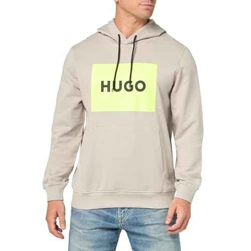 HUGO Men's Regular Fit Square Logo Hooded Jersey Sweatshirt