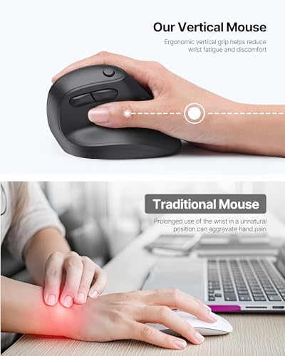 Blervadix Ergonomic Mouse, USB+Bluetooth Dual Connection, Wireless Vertical Mouse for Reducing Wrist Pain, 1000/1600/2400 ...