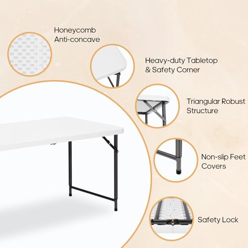 4ft Folding Table with Adjustable Height, 3-Level Foldable Table with HDPE Top & Steel Legs, Portable 4 Foot Folding Table...