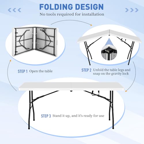 Pazidom 6ft Folding Table, Heavy Duty Foldable Table with Handle, Portable Fold-in-Half Utility Tables for Indoor & Outdoo...