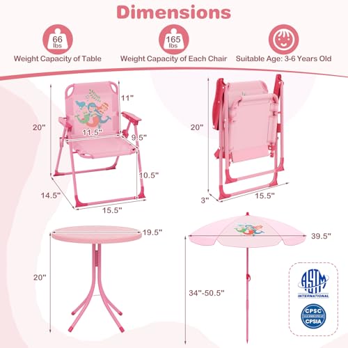 Costzon Kids Picnic Table, Kids Outdoor Table with 2 Folding Chairs, Height Adjustable Umbrella, Portable Children Outdoor...