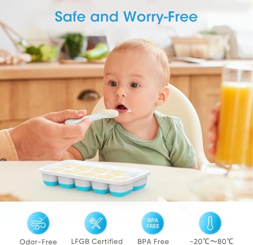 DOQAUS Ice Cube Tray with Lid and Bin - 4 Pack Silicone Ice Cube Trays for Freezer, Stackable Ice Bucket Kits with Storage...