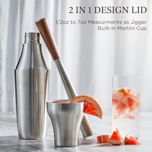 Kitessensu Hybrid Cocktail Shaker | Vacuum Insulated Stainless Steel Martini Shaker with Double Wall Martini Cup | Integra...