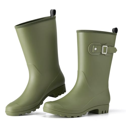HISEA Women's Waterproof Rain Boots Wide Mid Calf Comfortable Rubber Shoes Lightweight Anti-slipping Rain Footwear for Out...