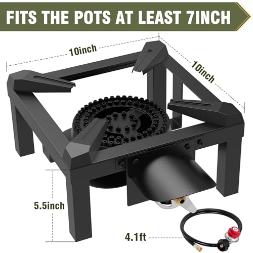 BESTFIRE Propane Burner,100,000 BTUs High Pressure Single Propane Stove with 4.1ft Adjustable Hose with Regulator,Gas Stov...