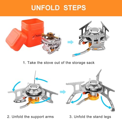 WADEO Camping Gas Stove, 3700W Portable Backpacking Stove with Piezo Ignition, Portable Burner, Camping Stove Adapter and ...