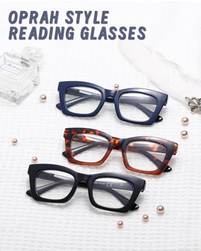 Hubeye Oprah Style Reading Glasses for Women Men Blue Light Blocking Computer Square Readers with Spring Hinge