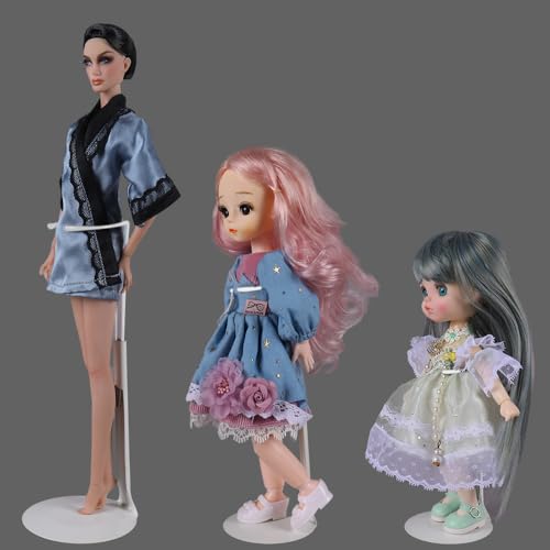 QUEBAN 12-Piece Doll Stand Set for 8-14-Inch Dolls, 5-8-Inch Adjustable Action Figure Stand with Retractable Waistline Dol...