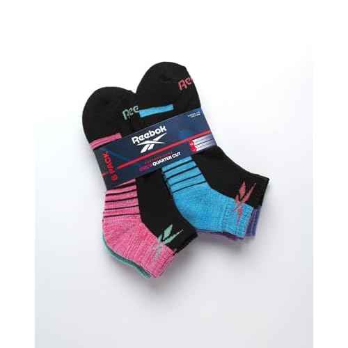 Reebok Girls' Quarter Socks - 6 Pack Moisture-Wicking Low Cut Athletic Ankle Socks for Girls (Sizes: S-L)