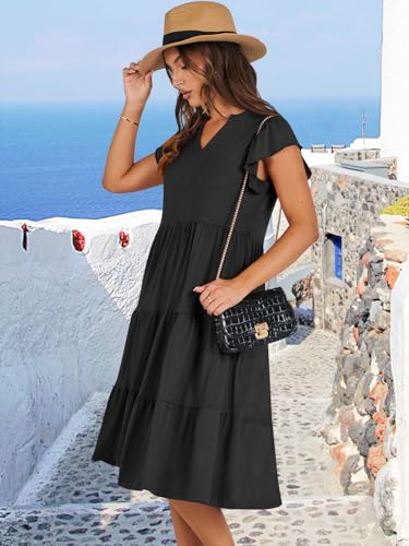ANRABESS Womens Summer Dress Ruffle Sleeve V Neck Midi Dresses Fashion Casual Fit Flowy Tiered Boho Beach Vacation Sundress