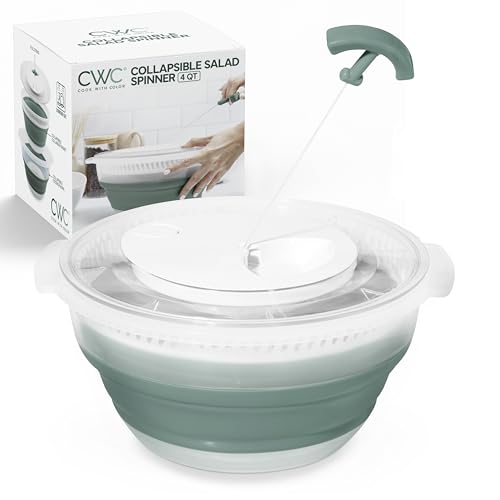 COOK WITH COLOR Collapsible Salad Spinner - 4 QT Space Saving Lettuce Dryer with Folding Collapsible Colander Great for Wa...