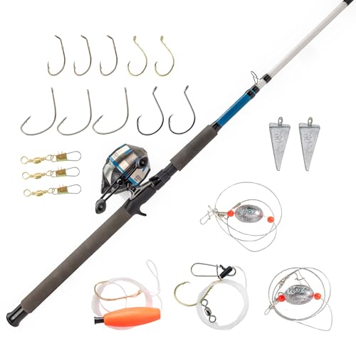 Zebco 606 Salt Fisher Spincast Reel and Fishing Rod Combo, 7-Foot 2-Piece Telescopic Rod, Med-Heavy Power, Mod-Fast Actio...