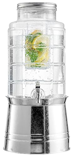 Style Setter Patchwork Beverage Dispenser Cold Drink Dispenser w/ 2.4-Gallon Capacity Glass Jug, Ice Insert, Fruit Infuse...