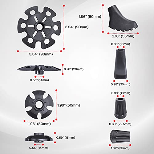 TheFitLife Trekking Poles Accessories Set - Rubber Replacement Pole Tip Protectors Fit Most Standard Hiking, Walking Poles...