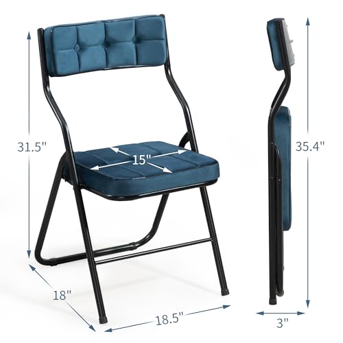 HOMEFUN Padded Folding Chairs 4 Pack - Foldable Dining Chair with Cushion, Portable and Assembled Extra Seat for Guests Ki...