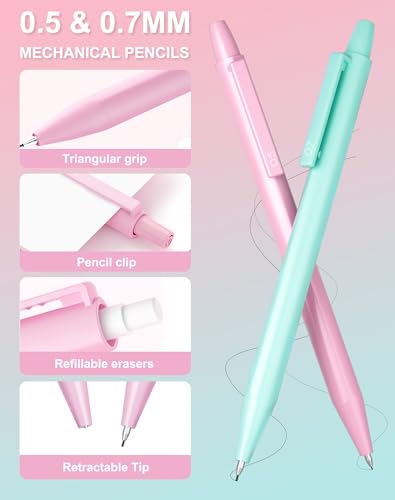 Ponditni 20PACK Mechanical Pencil, 8Pcs 0.5 0.7mm Mechanical Pencils Set With Eraser and 480 Pcs Refills, Cute Colored Pre...