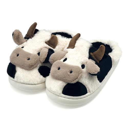 NZFUN Cow Slippers for Women and Men, Fluffy Cute Cozy Cartoon Fuzzy Cow House Slipper Womens Milky Cows Animal Preppy Fun...